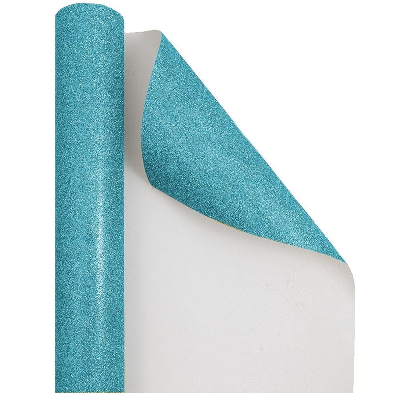 ورق تغليف هدايا JAM ورق لامع 25 قدم مربع لفة لامعة زرقاء أكوا تباع بشكل فردي